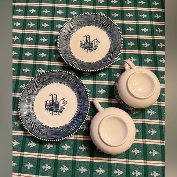 2 Currier & Ives Coffee Tea Cups Mugs and Saucers - 4 Pieces Total - Picture 2 of 8
